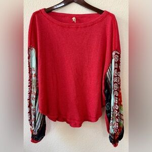 We The Free Blossom Thermal Balloon Multi Print Sleeve Top Blouse Tunic SZ M